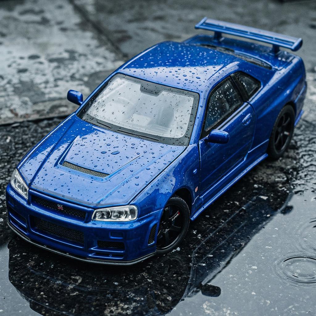 CNAUID1 JDM 1:32 Nissan Skyline GTR R34 Toy Car Model Diecast Vehicle Miniature Simulation Children Collectibles Ornaments Holiday Gifts