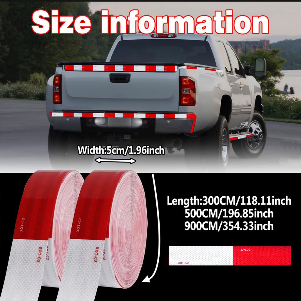 Red-White Reflective Safety Tape DOT-C2 Waterproof Adhesive Conspicuity Tape for Trailer, Outdoor, Cars, Trucks