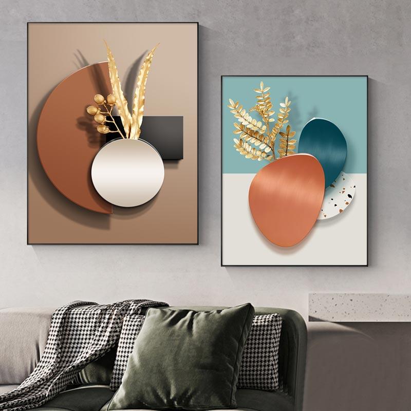 Poster Canvas Geometric Negru Cupru Artă de Perete Abstractă Pictură Nordică Imagine Camera de Zi Decor Acasă