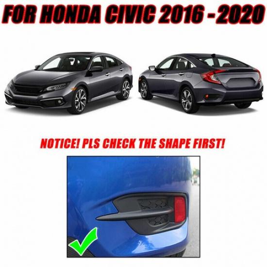 2X Chrome Rear Fog Light Lamp Foglight Cover Trim for Honda Civic 2016-2018
