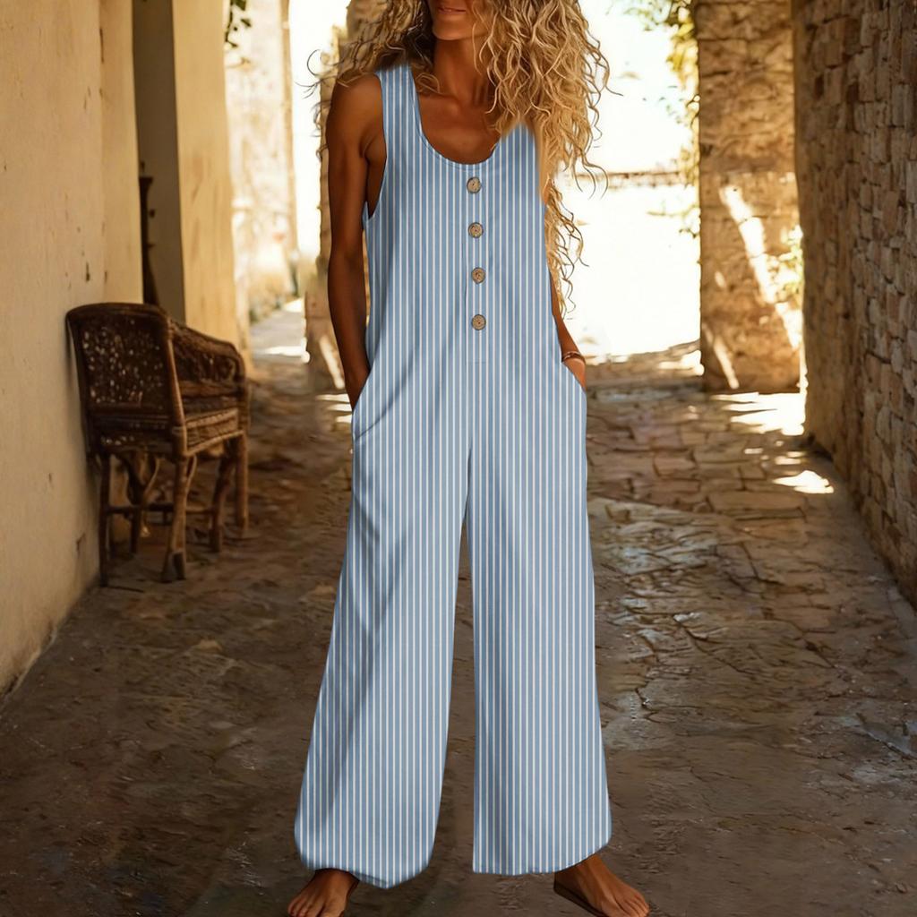 Casual Sleeveless Loose-fitting Jumpsuit With Pockets And Adjustable Straps For Women (long Length).