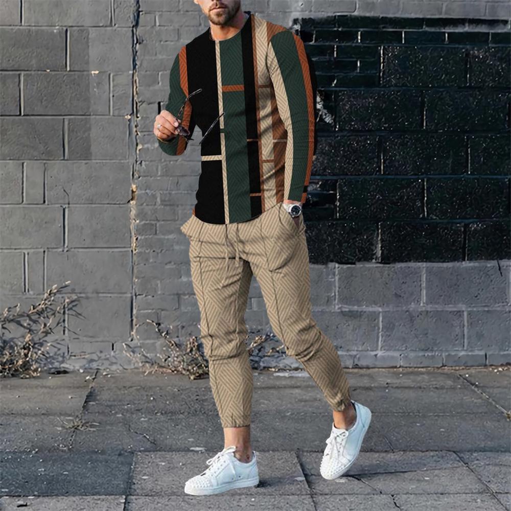 Men Sweatshirt Sweatpants Sets Print Men's Clothing T Shirt Pants Suits Oversized T-shirts Trousers Outfits Male Tops Tracksuits