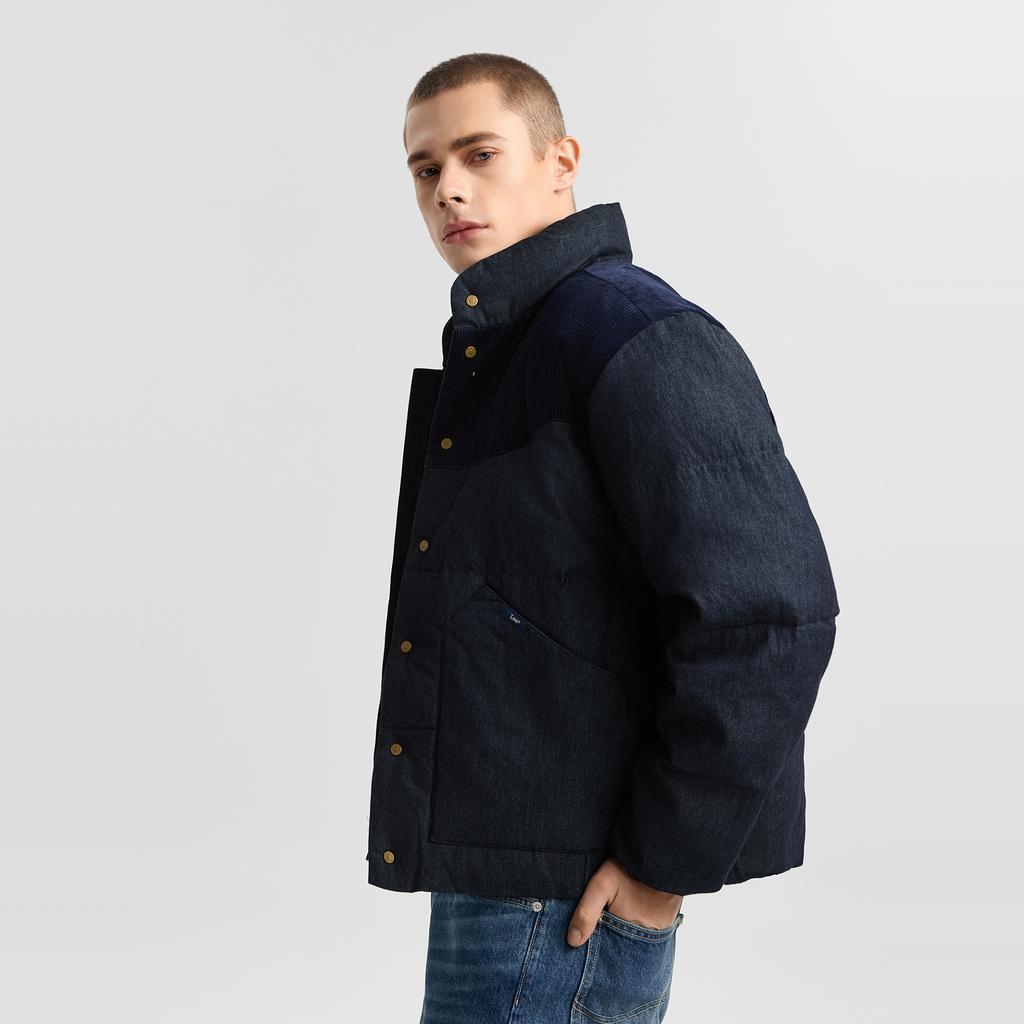FW25 Warm Fufu Comfortable Stand Collar Spliced Fabric Design 101 Plus Warm Regular Long Sleeve Loose Casual Down Jacket LMT0110165FQ00F898L00