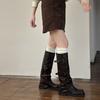 Thick-soled Belt Buckle Trouser Tube Boots Women's 2025 New Pleated Soft Leather Square Head Medium Tube Stacking Boots Tall Knight Boots