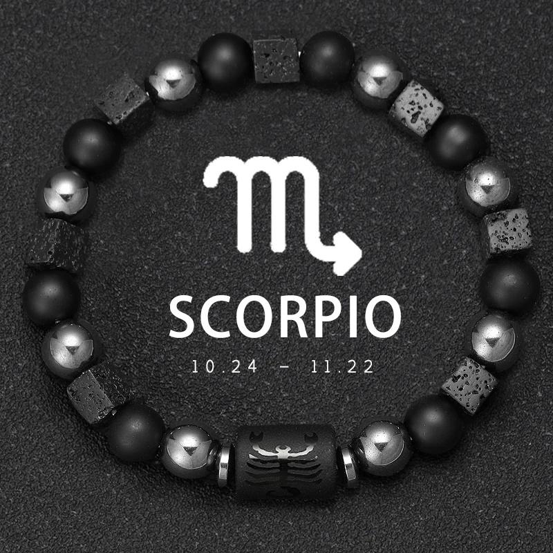 Bracciale da Uomo in Pietra Vulcanica Naturale Bracciale 12 Segni Zodiacali Vergine Capricorno Toro Acquario Sagittario Cancro Ariete