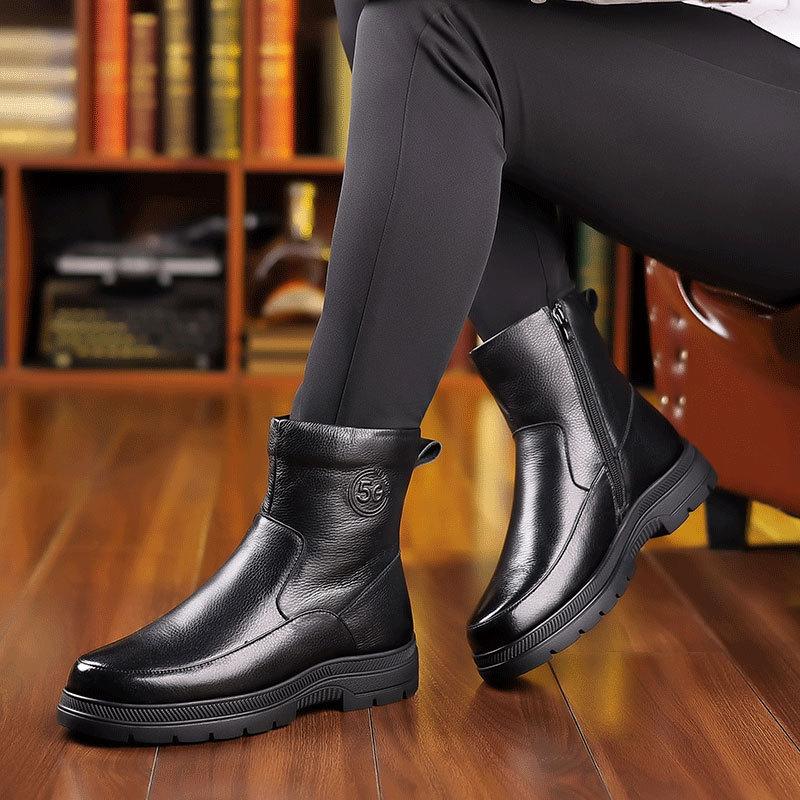 Cizme de iarnă pentru bărbați din piele naturală de vaca Cizme de zăpadă din piele naturală, calde, antiderapante, din bumbac, pentru bărbați