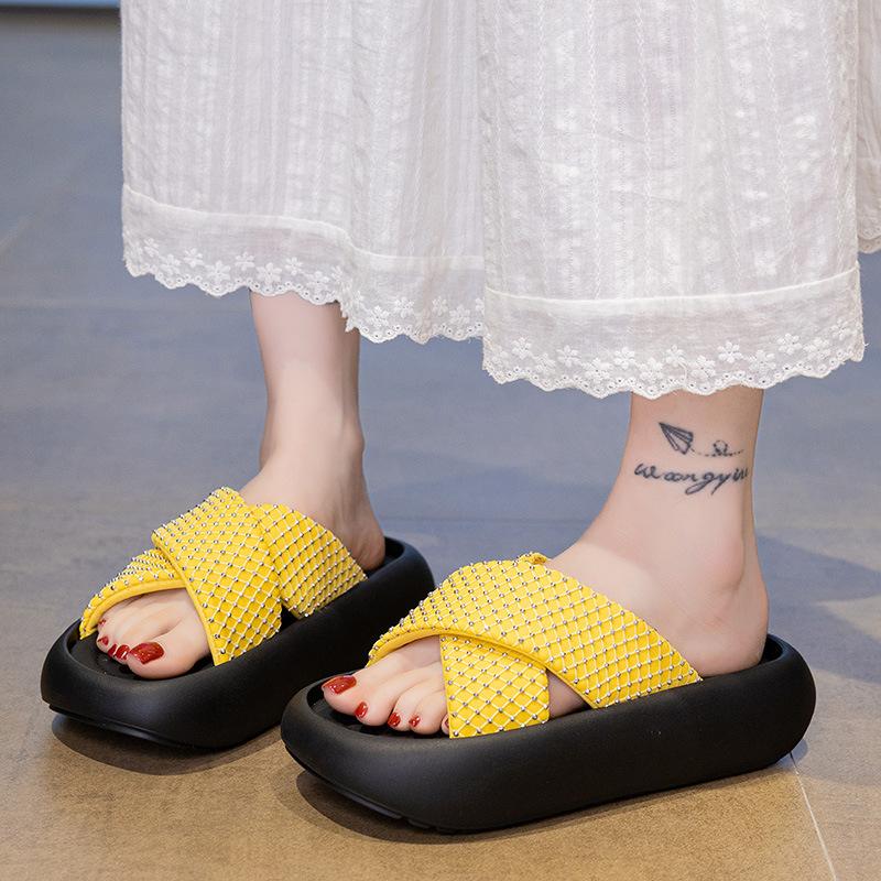 Rhinestone cross with platform slippers women's 2025 new outer wear high-end non-slip sandals