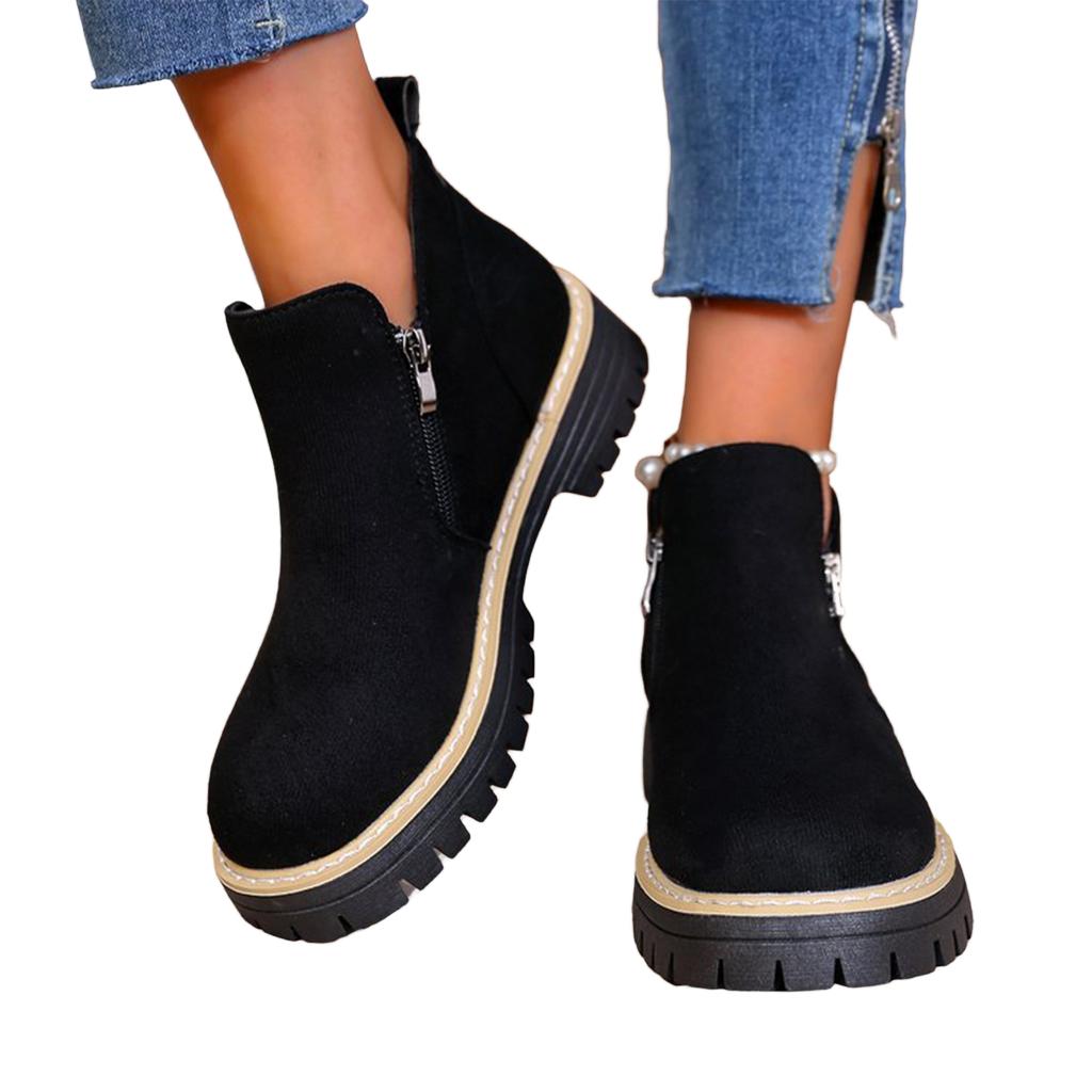 Women's Fashion Side Zipper Boots, Stylish Fall Winter Booties for Casual Everyday Wear