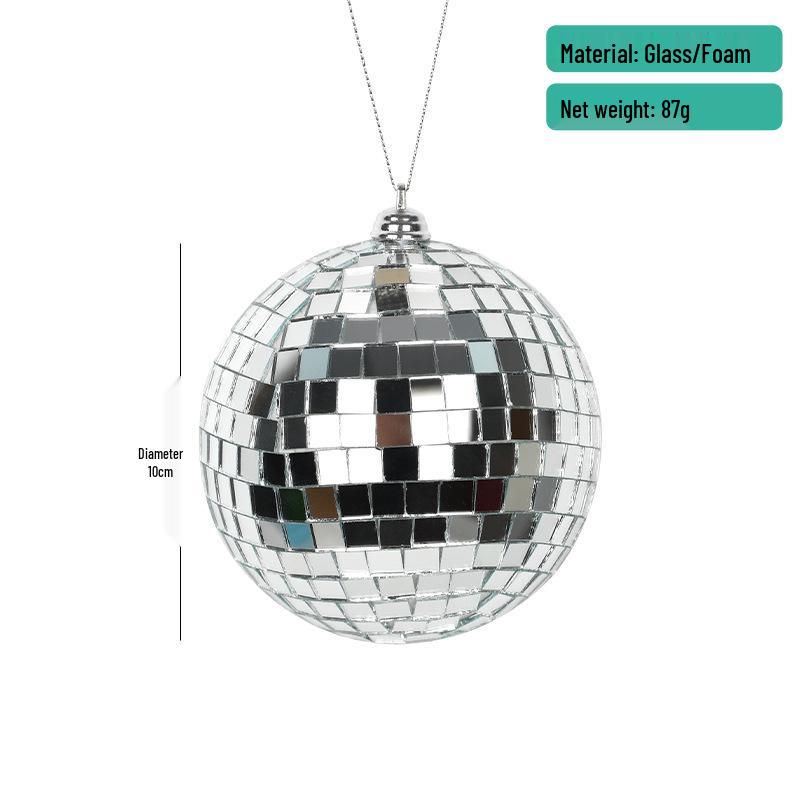 Reflective Glass Disco Ball - Silver Hanging Spherical Party Decor Mirror Ball