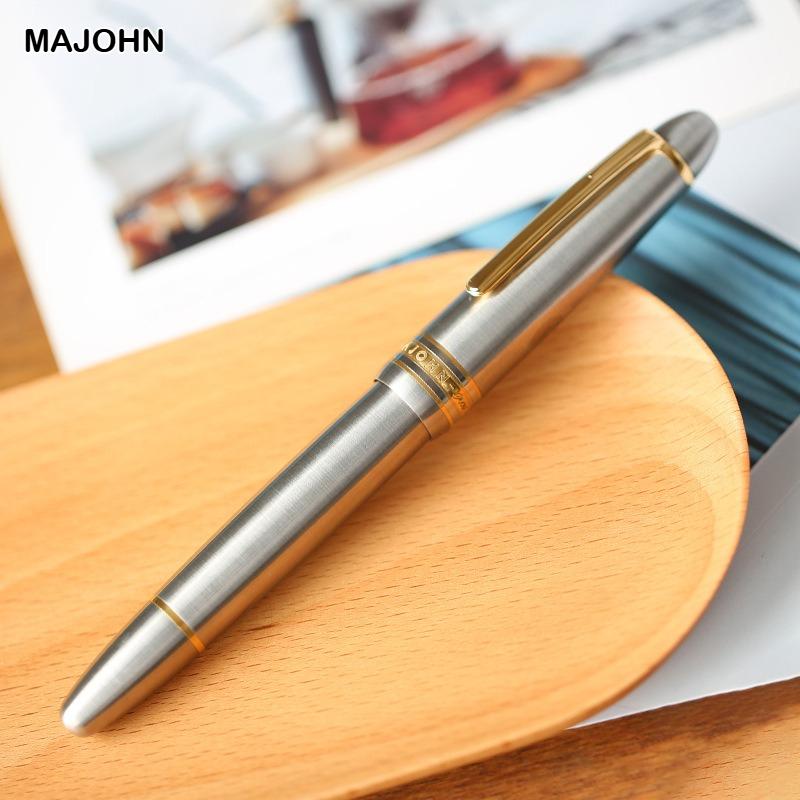 MAJOHN Titanium Alloy Ti-136 Piston Fountain Pen Anti-slip EF/F Metal Brushed Hammer Pattern Version Writing Gift Pen Stationery