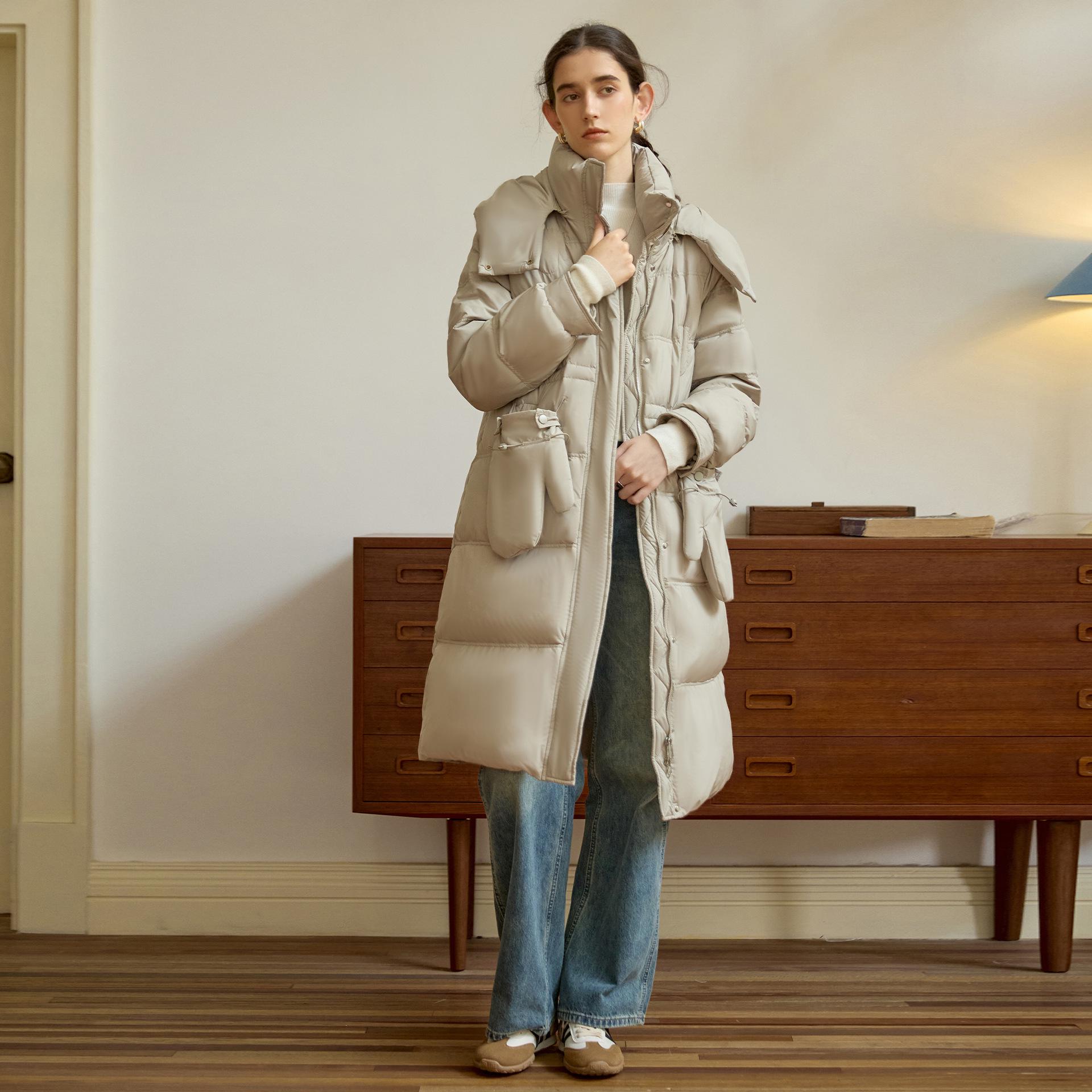 

Женский длинный пуховик 2025 года с отстегивающимся 3D капюшоном, осенне-зимний толстый пуховик, однотонный S серый