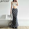 BITCED Summer Women's Solid-Color Slim-Fit Pencil Skirt Street Style High-Waisted Plaid Skirt