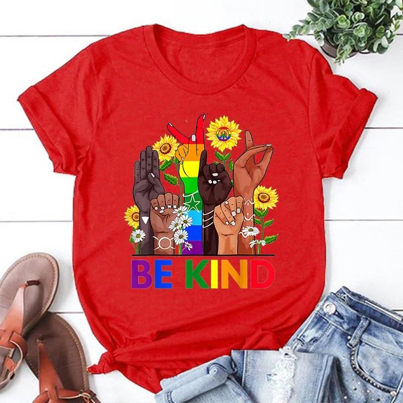 Cool Lgbt Be Kind Graphic Graphic Printed T Shirt Women Fashion Personality Short Sleeve Casual Streetwear Round Neck Shirt Tee