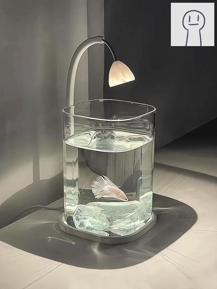 Set of aquarium for cockerels "Ice Blue" - mini-aquarium made of ultra-transparent glass (10 15cm + LED-backlight + crystals)