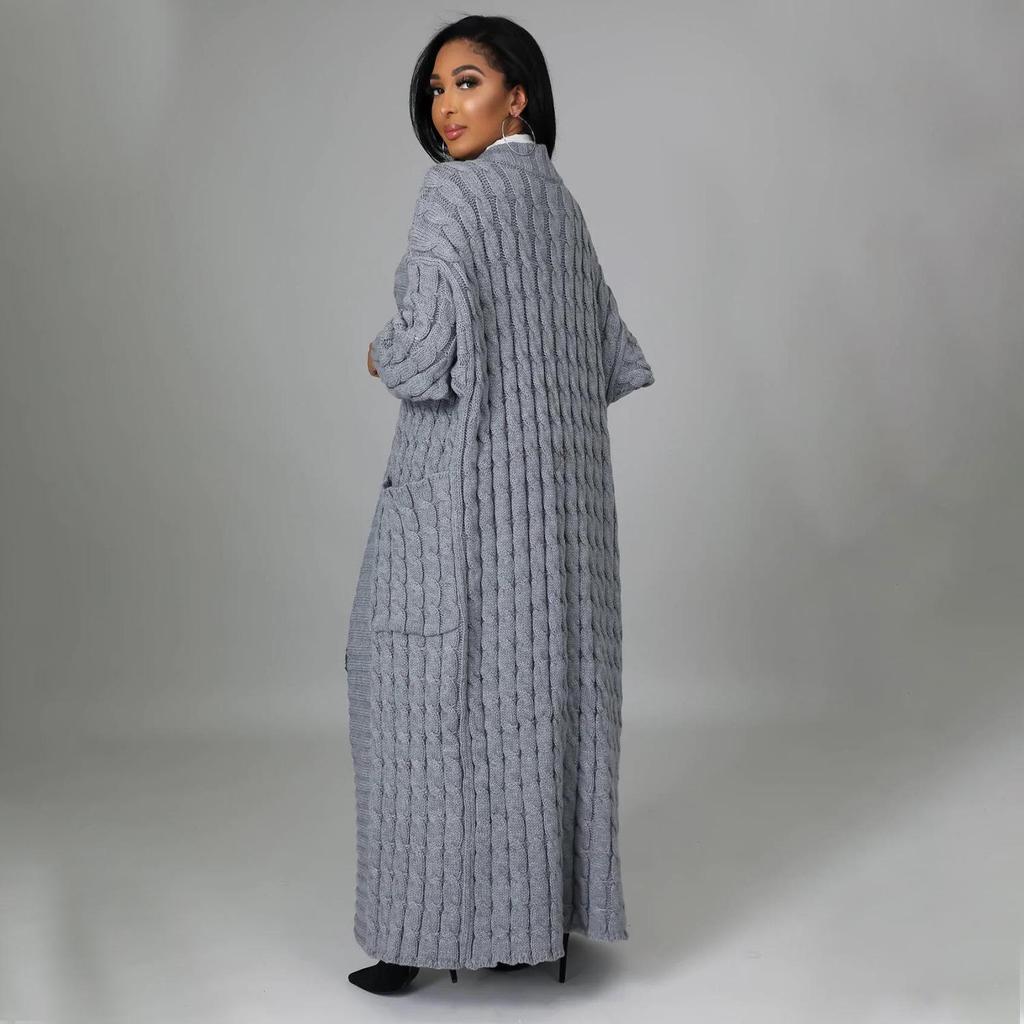 2025 New Women's Fashion Long Sleeve Pocket Cardigan – Autumn/Winter Pure Color Sweater