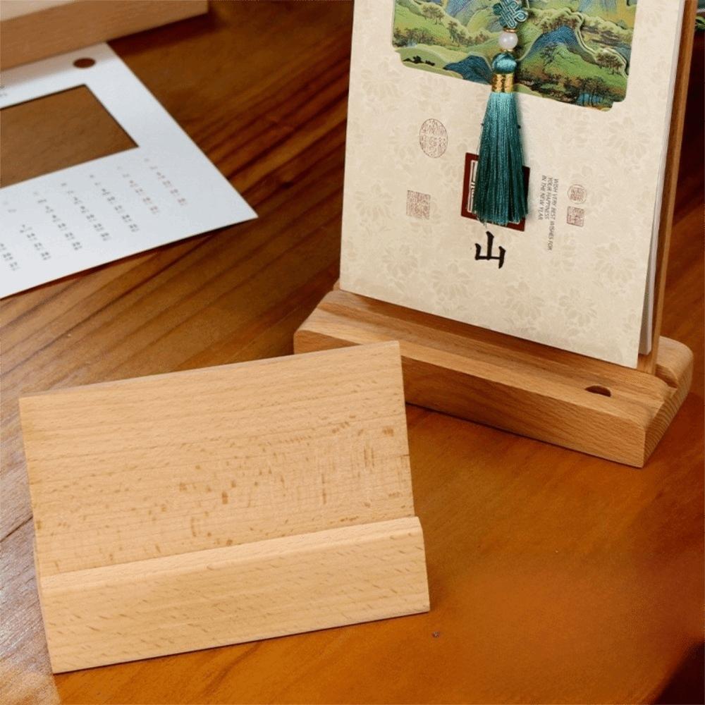 Wooden Wooden Calendar Base with Backboard Photo Card Holder Desk Calendar Stand Table Number