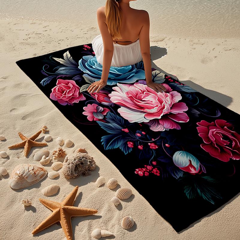 Stained Glass Peonies Beach Towel, Super Soft Microfiber, Gift for Her/Him, Birthday, for Pool, Beach, Travel, Home Decor Fan Gifts