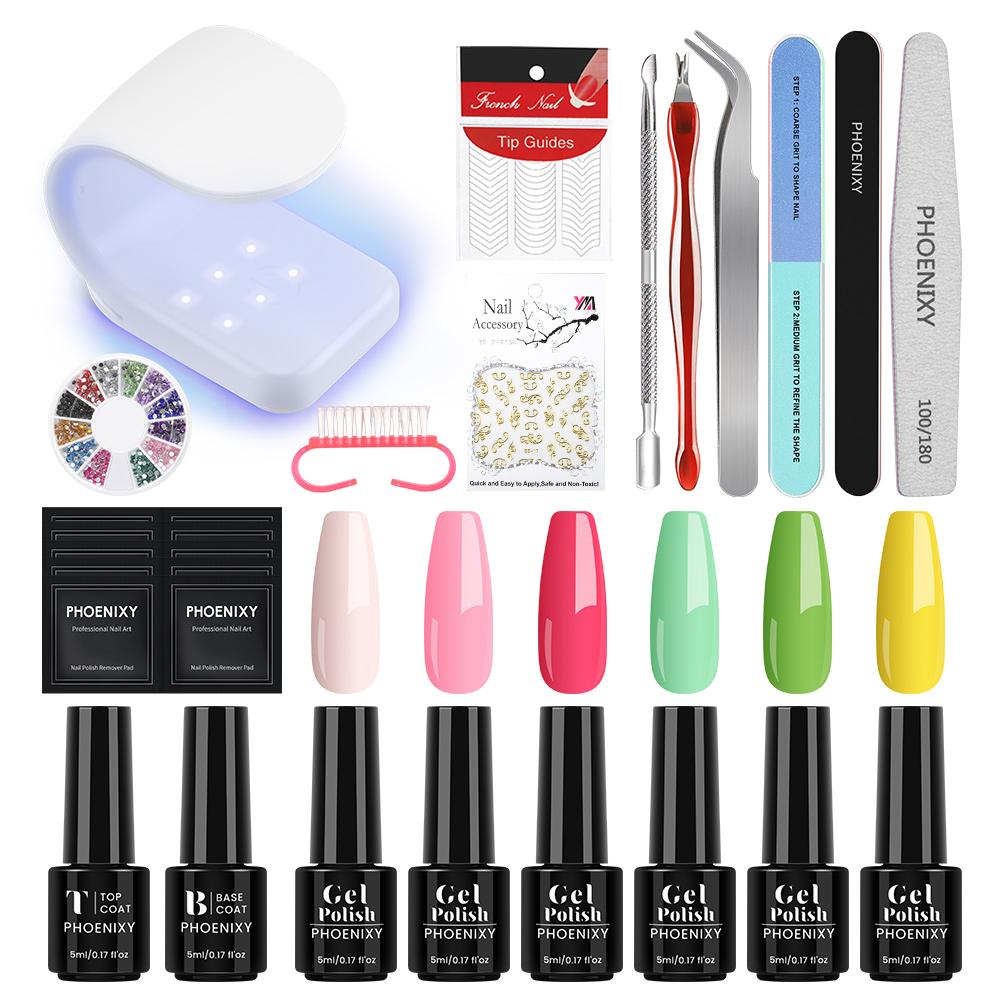 PHOENIXY UV LED Nail Lamp Nail Dryer Varnish Gel Nail Polish Set Manicure Kit Base Top Coat and Soak-off Nail Art Tool Sets Starter Kit