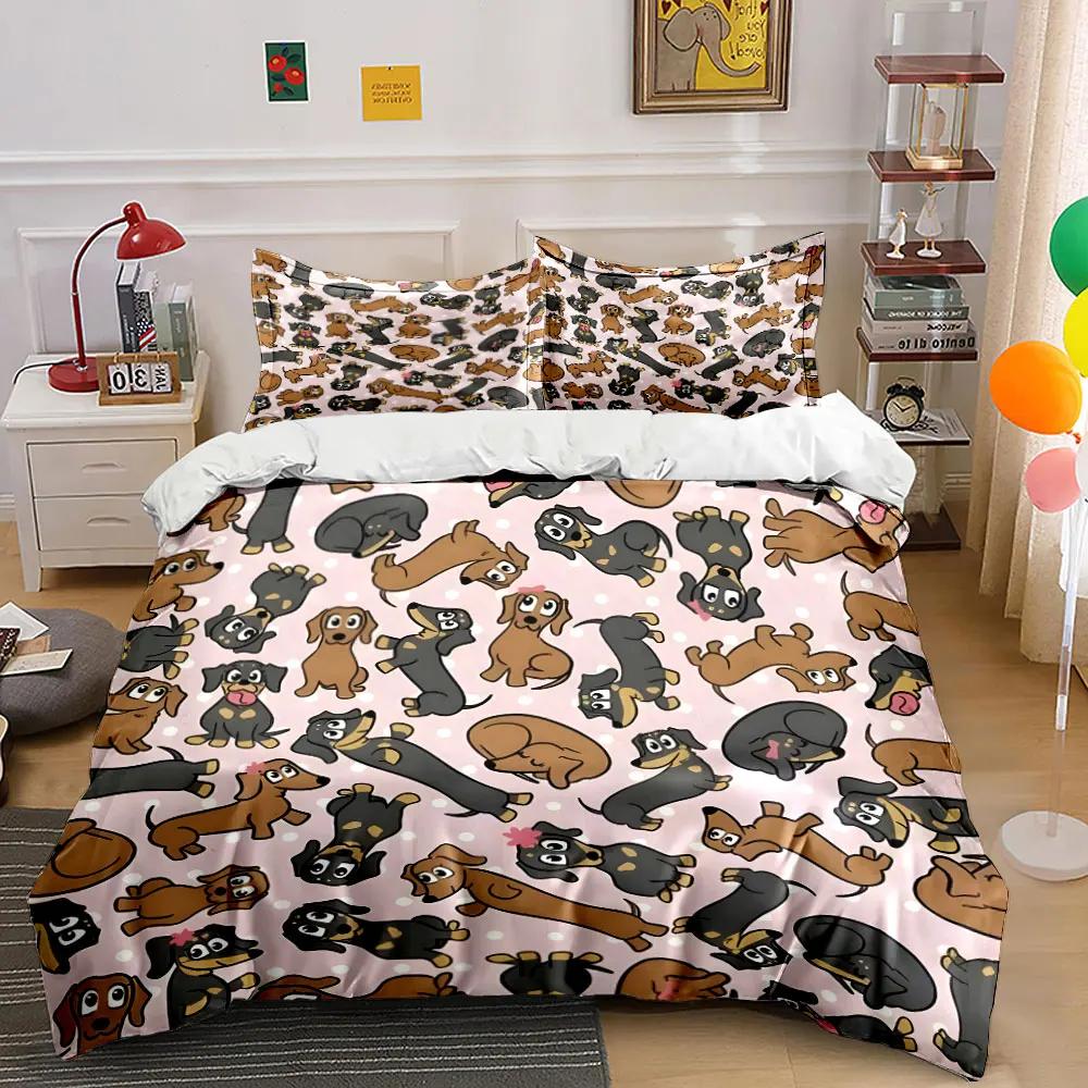 "Dachshund Pattern Three-Piece Set - Home" Multiple sizes kid's and adults' bedroom Exquisite 3PC bedding set gift