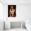 Sexy Blonde Woman Wavy Hair Light Pink Crop Top Denim Shorts Wooden Wall Rope Knot Curtain Warm Light Tin Sign Metal Poster Bar
