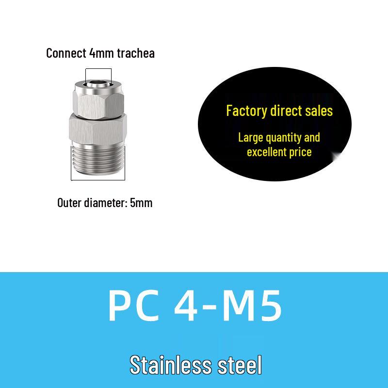Copper Nickel Quick Connect Pneumatic Fitting PC8-02: Straight Lock Nut Air Tube, 6-16mm.