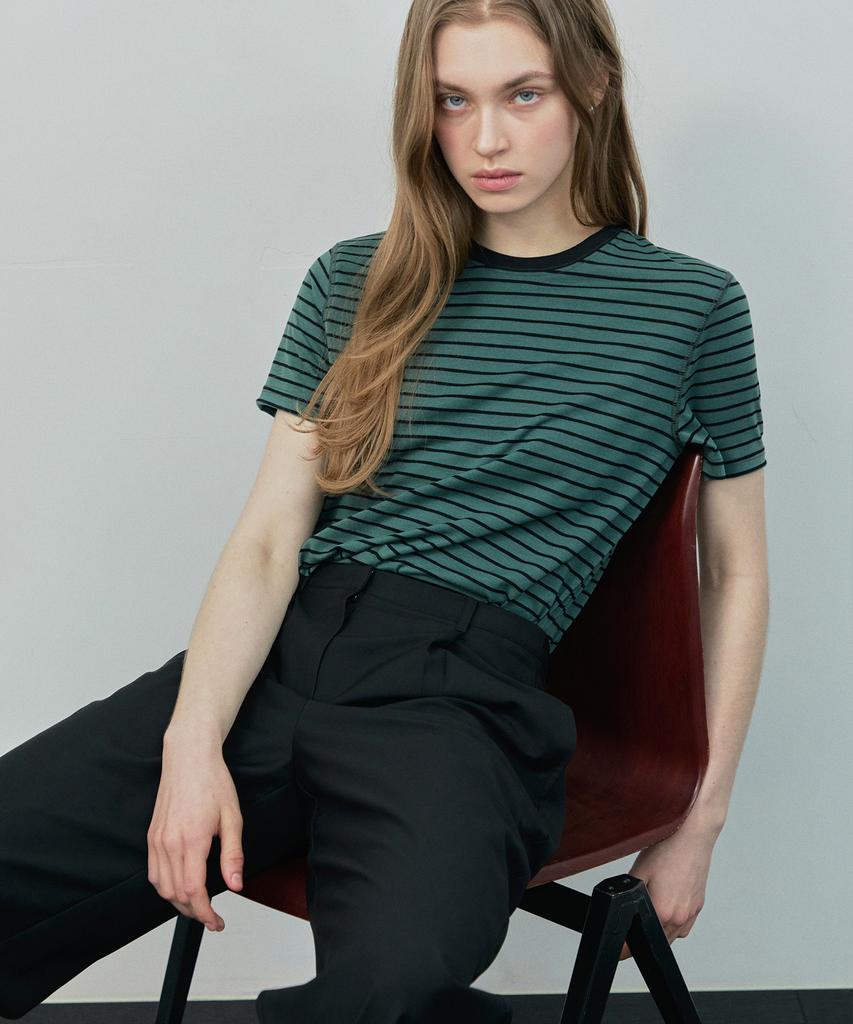 IHR Striped Half Sleeve T-Shirt / Khaki Stripe