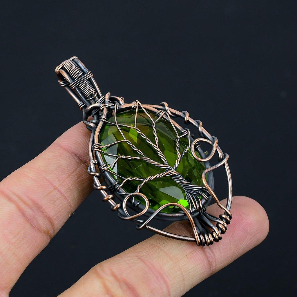 Tree of Life Peridot Gemstone Copper Wire Wrap Handmade Jewelry Pendant Gift For Her