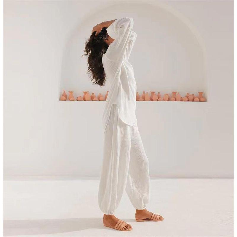 Fashion Style New Arrival Casual Loose Top Two-Piece Pants Homewear V-neck Top Pants Suit