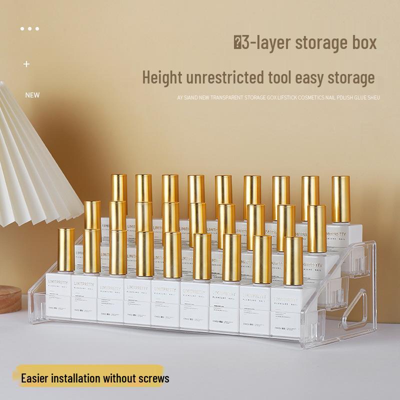 Multilayer Transparent Nail Polish Display & Storage Box for Nail Art, Lipsticks, Eyeshadows, and UV Gel Tools.
