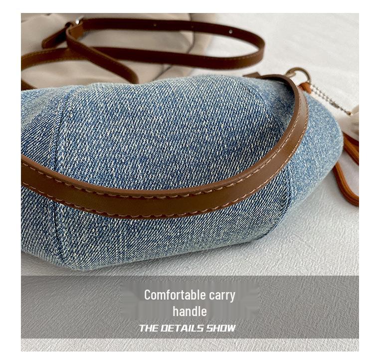Retro Cow Horn Denim Underarm Bag: 2026 Trendy Niche Design, Women's Single Shoulder Crossbody Bag