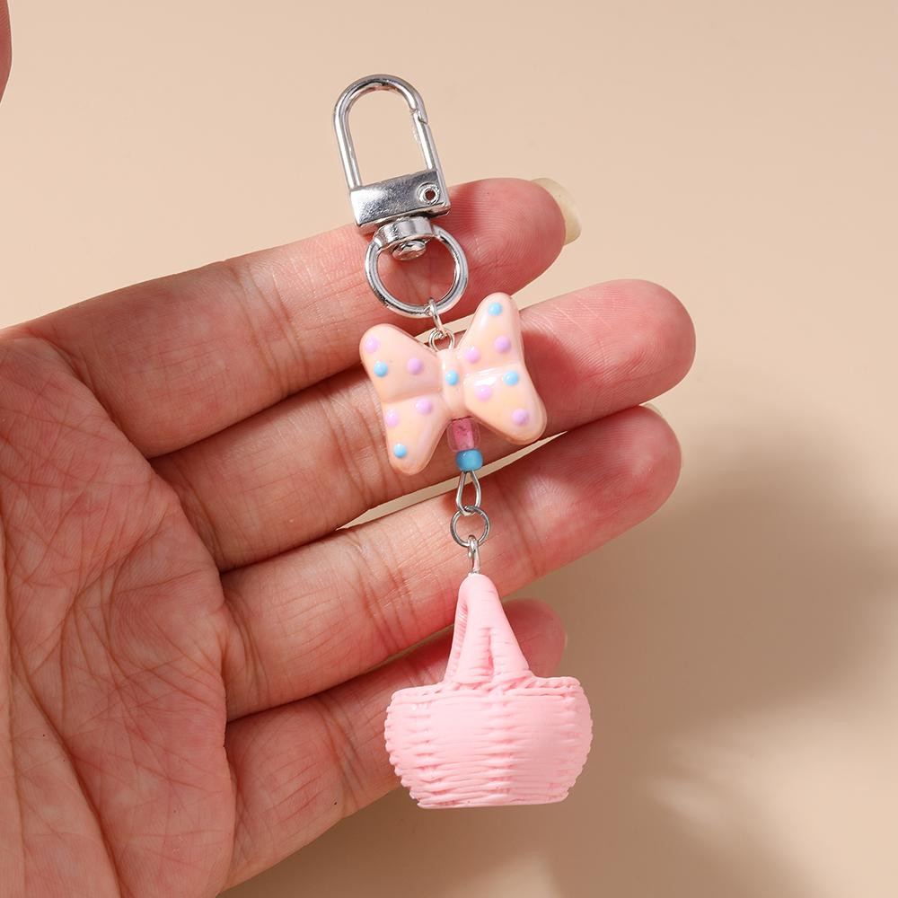 Pěkný 3D simulační košík Klíčenka Mašlička Kroužek na klíče pro ženy Dívky Přívěsky na kabelku DIY Klíčenka Šperky Dárky