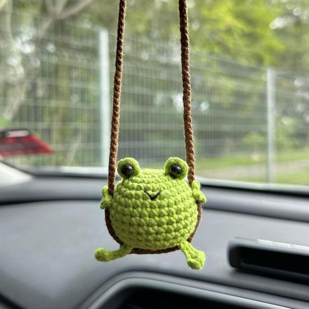 Hanging Accessories for Car Rearview Mirror Decor, Handmade Knitted-Frog