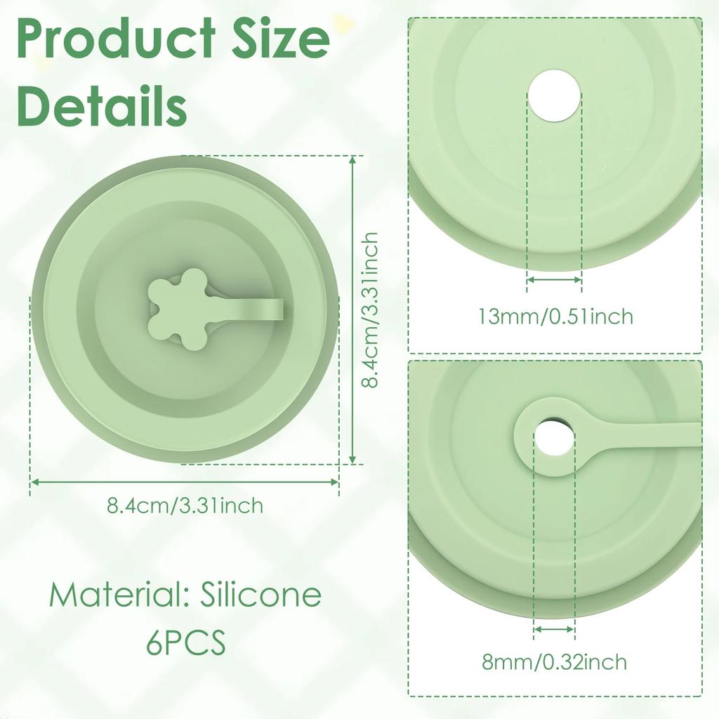 6 Pcs Silicone Mason Jar Lid Leak-proof Silicone Replacement Lid with Straw Hole and Stopper Plug Dual Sided Design Drinking Lid