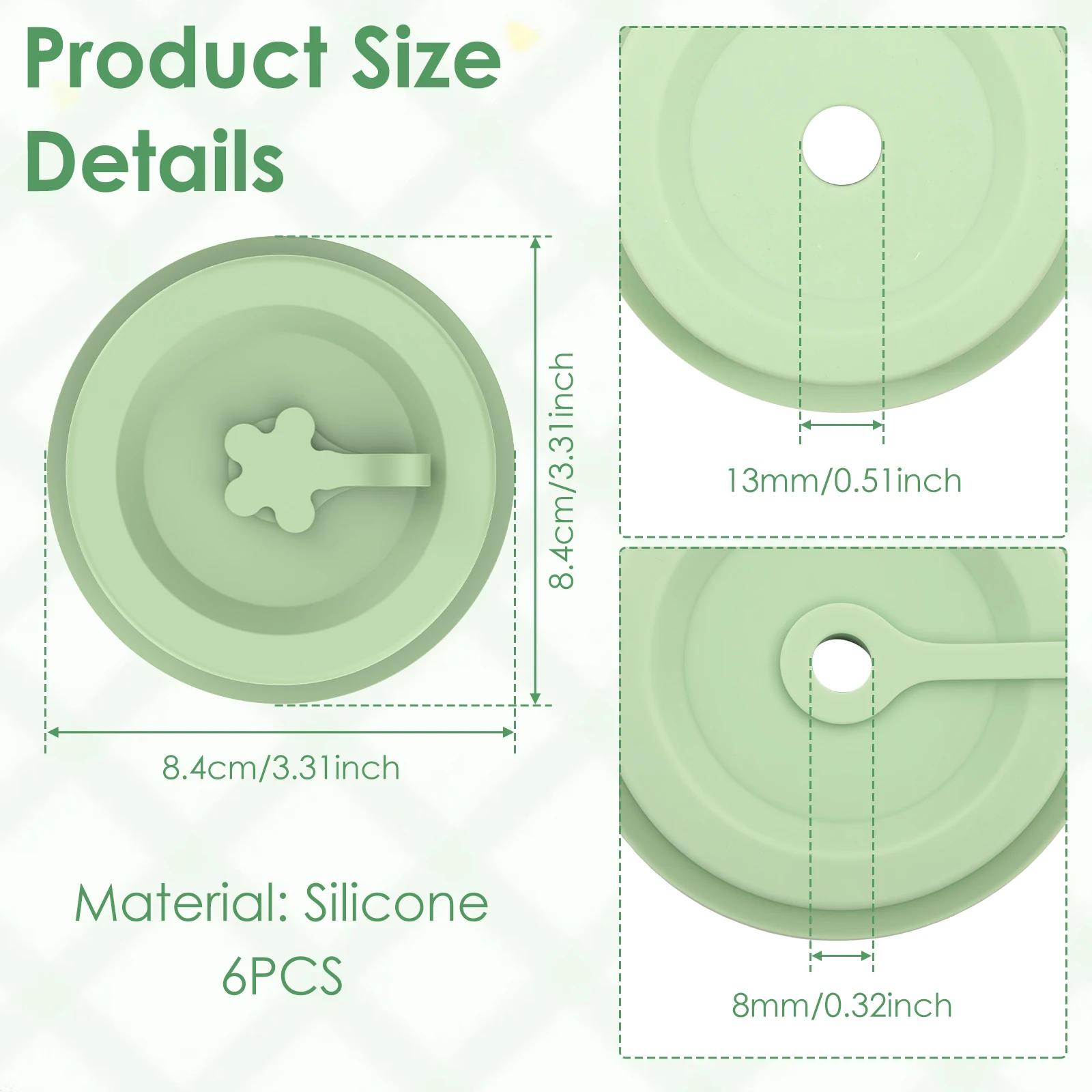 

6 Pcs Silicone Mason Jar Lid Leak-proof Silicone Replacement Lid with Straw Hole and Stopper Plug Dual Sided Design Drinking Lid