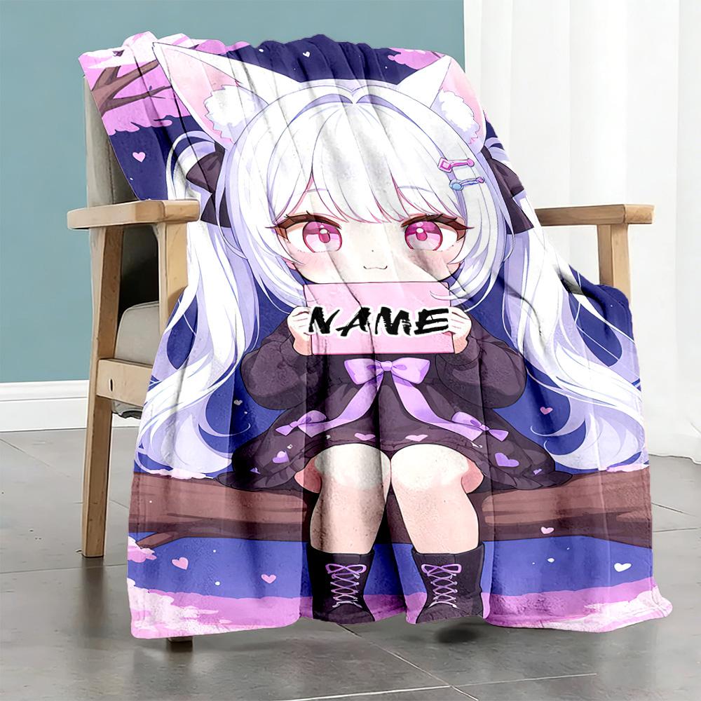 Anime Girl Customize Your Name Blanket Throw Customizable Blanket Comfortable Suitable for Couch Living Room Picnics Office Ideal for All Seasons