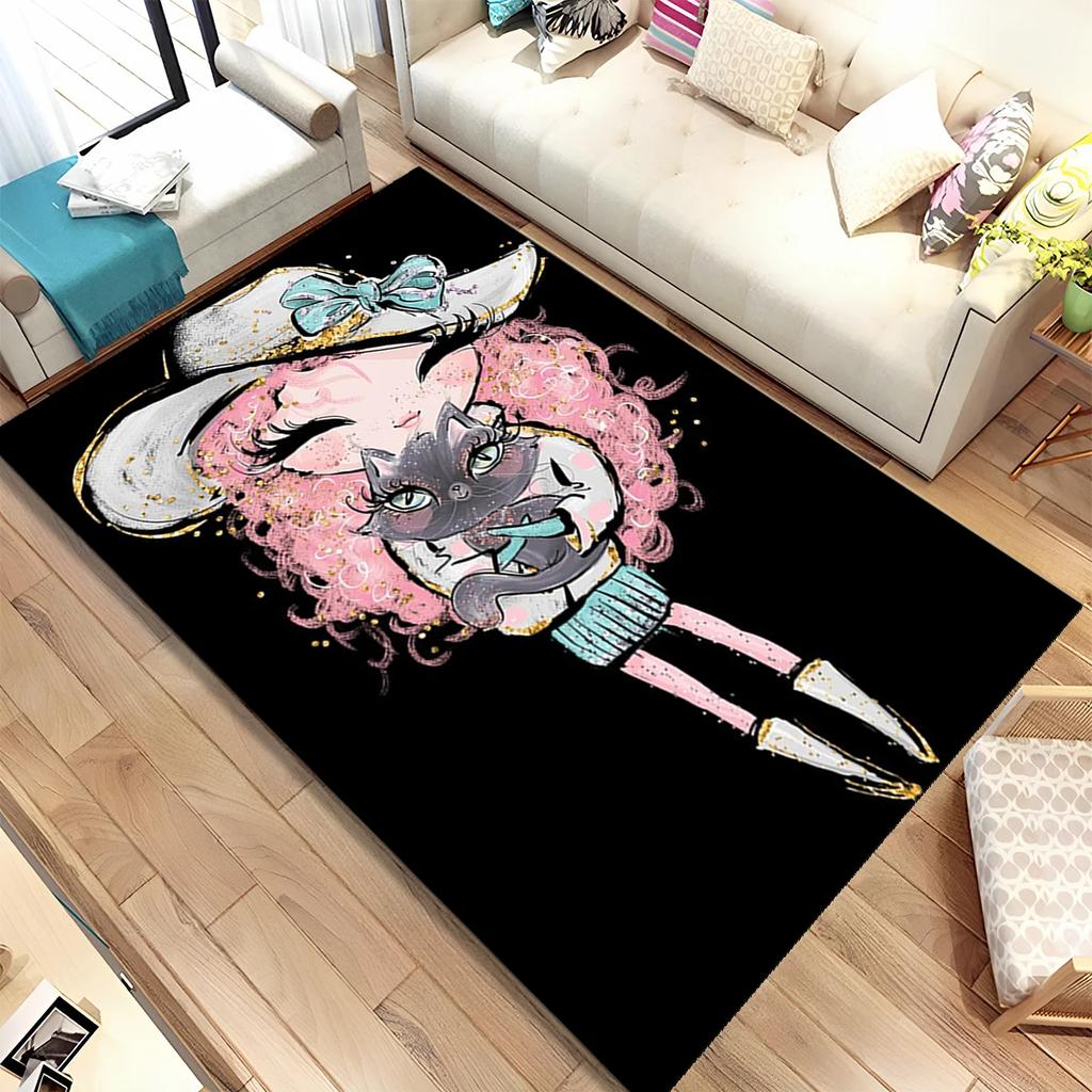 Cute Ballet Girl Ballerina Fairy Cartoon Area Rug,Carpet for Living Room Bedroom Sofa Doormat Decoration, Kid Non-slip Floor Mat