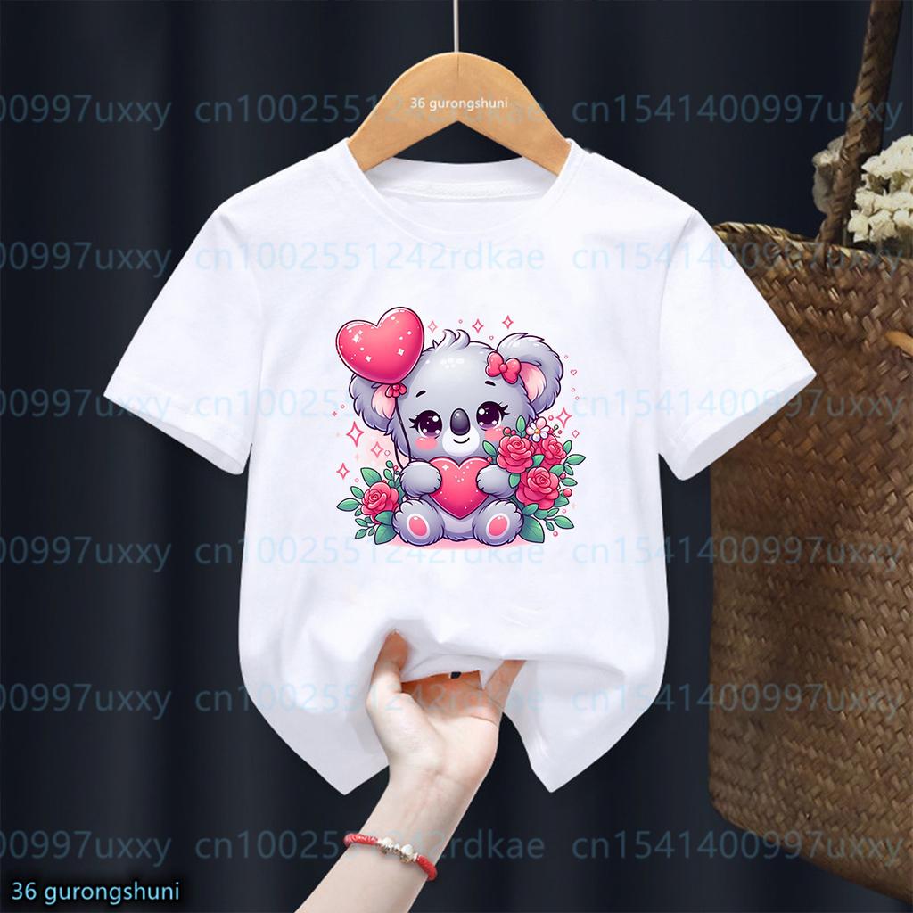 Fashion New Girls T-Shirt Cute Watercolor Koala Animal Print Toddler T Shirt Fashion Cute Baby Shirt Summer Kids Short Sleeved Shirt Top