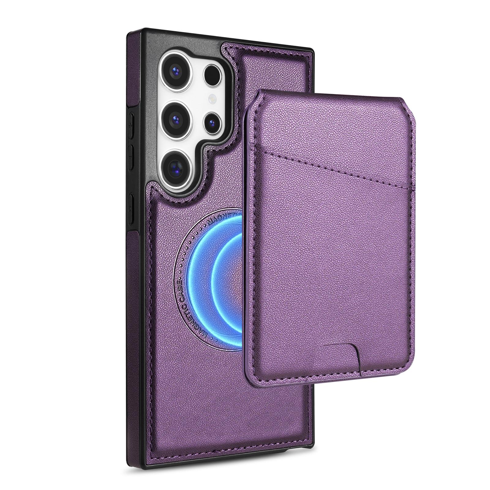 

For Samsung Galaxy S24 Ultra Case Compatible with MagSafe Detachable Card Holder Kickstand Leather Phone Back Cover Purple