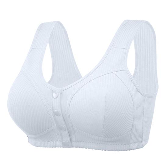 Mid-aged Women Sports Bra Stretchy Fixed Shoulder Strap Front Button Closure Wireless