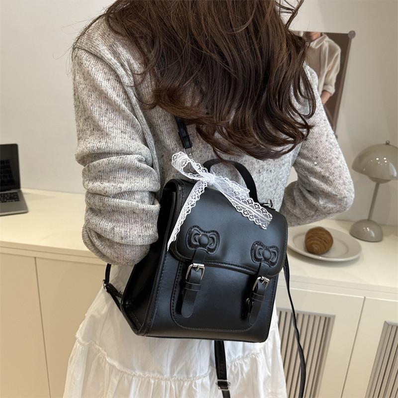 Fashion Bow College Style Backpack For Women With Pu Material And Stitching Details For Daily Use