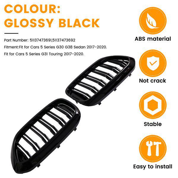 Front Bumper Grille Pair for 2018-2020 BMW 5 Series G30 (51137473691 & 51137473692).