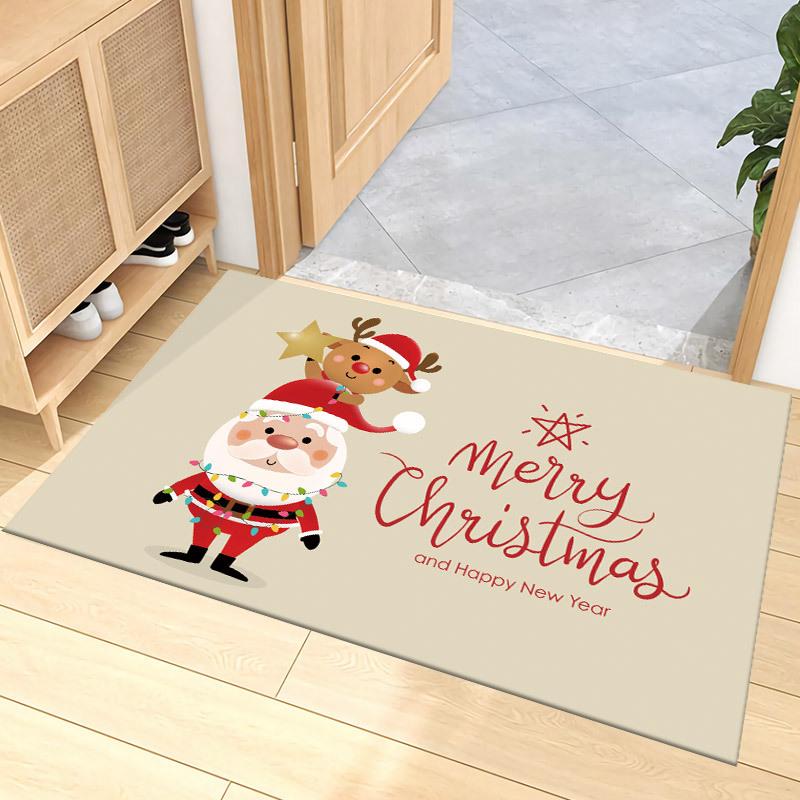 

Christmas Cartoon Carpet Mat Rug Santa Reindeer Snowman Home Decoration Festive Entryway Decor Floor Mat with Merry Christmas 40X60CM
