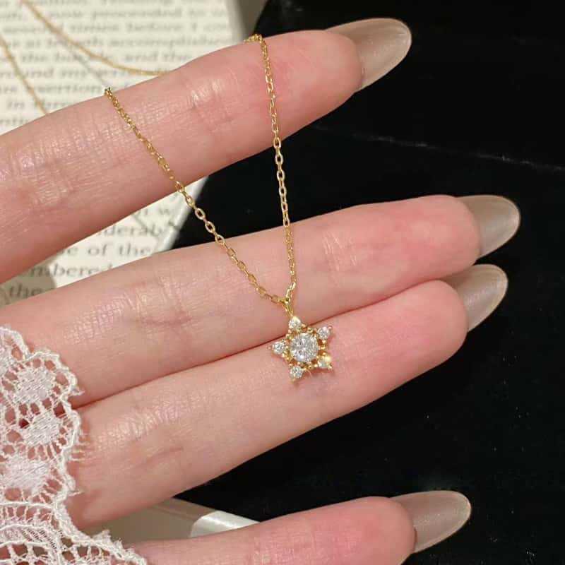 18K Goldplattierte S925 Sterling Silber Stern Anhänger Halskette für Damen - High-End Luxus Schlüsselbein Kette Design