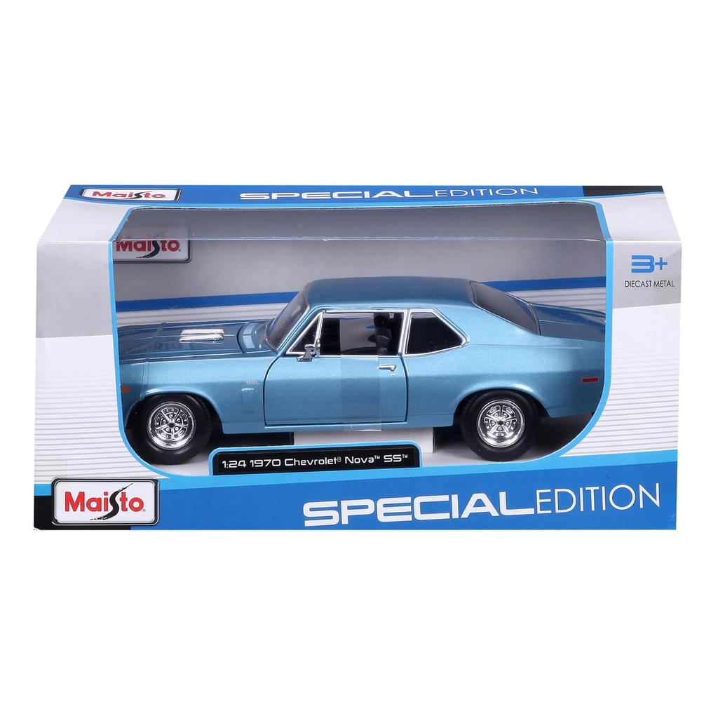Maisto 1/24 scale diecast model of a 1970 Chevrolet Nova SS Coupe in blue (product number 31262 BU)