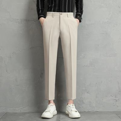 Summer Plus-size Relaxed Relaxed Version of Men's High Quality Solid Color Vertical Nine-point Pants
