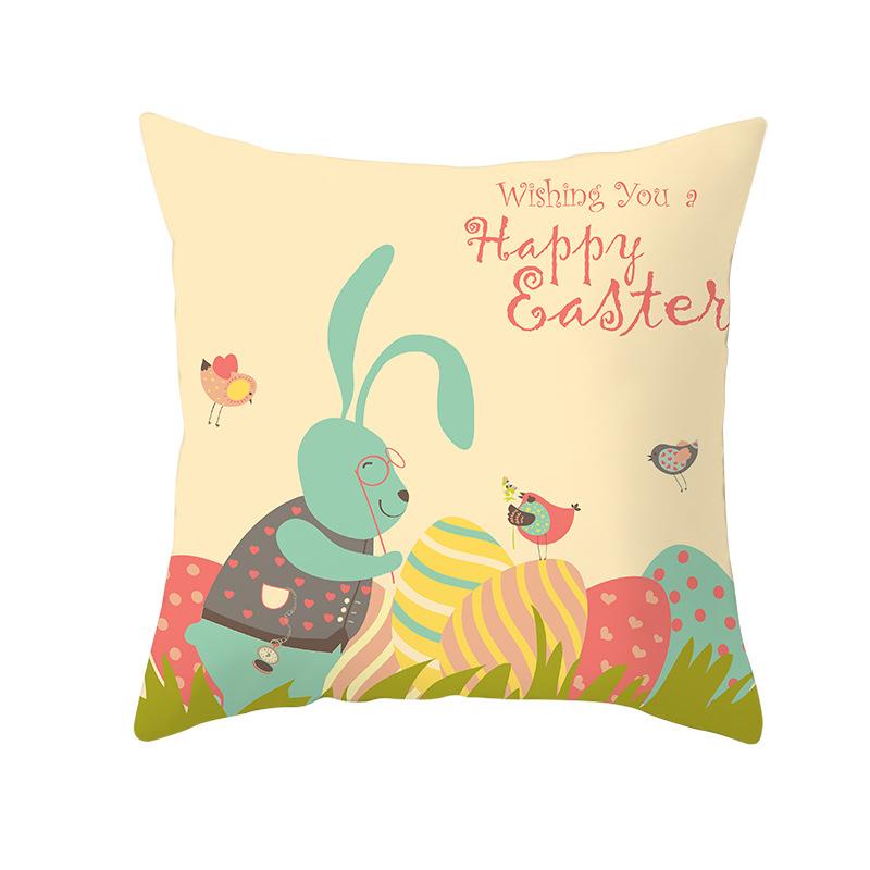 Easter Cartoon Cute Rabbit Digital Printing Short Plush Pillow Covers Decorative for Car Sofa Office Cushion Cover Home Goods