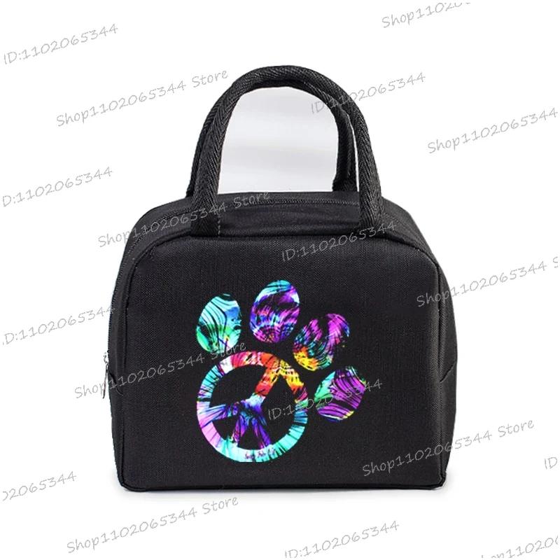 Colour Heart Cat Dog Paw Print Portable Lunch Bag Women Men Kids Food Thermal Box Multi-function Office Bento Insulated Handbag