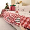 Red Chenille Sofa Towel With Tassels Edge Dustproof Christmas Reindeer Snowflake Pattern Sofa Cover Soft Blanket Décoration Noël