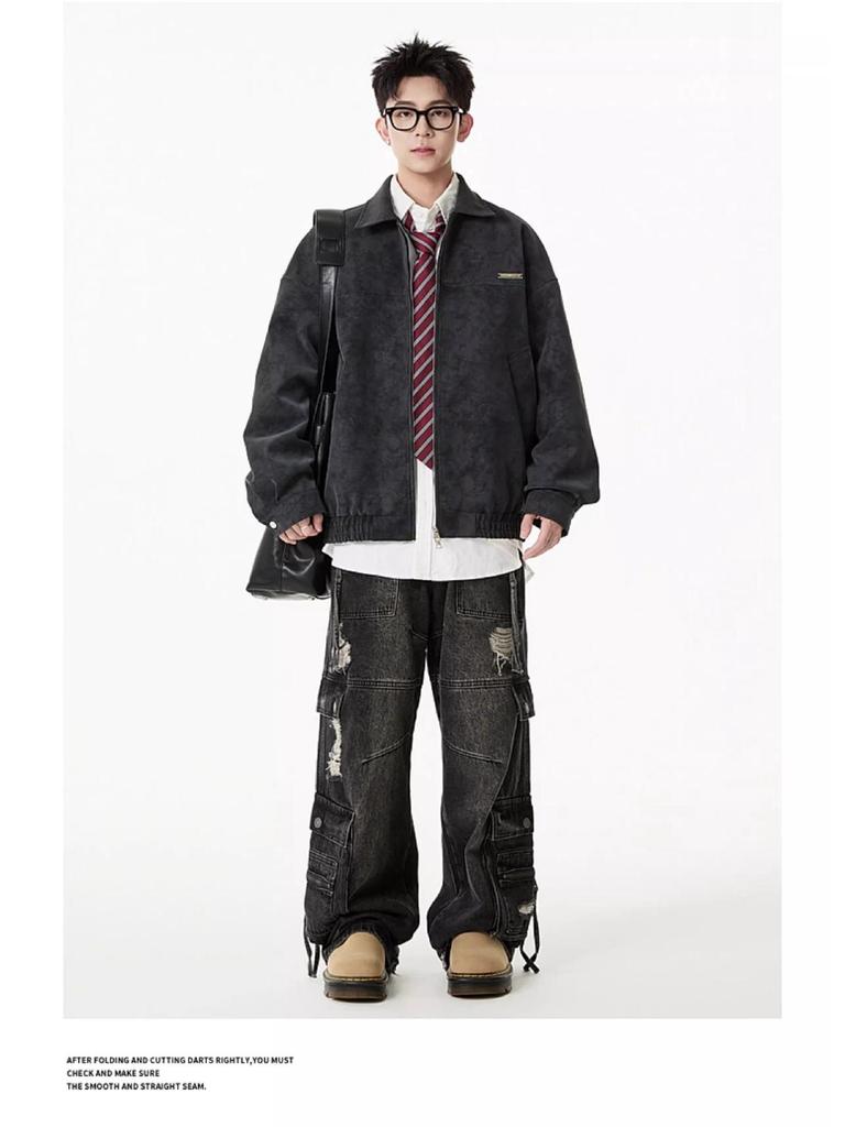 Unisex Retro PU Leather Motorcycle Jacket - Autumn Trend, Loose Fit, Versatile Style
