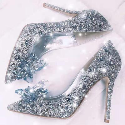Laatste Assepoester Strass Schoenen Hoge Hakken Dames Puntige Kristallen Dames Feest Trouwschoenen